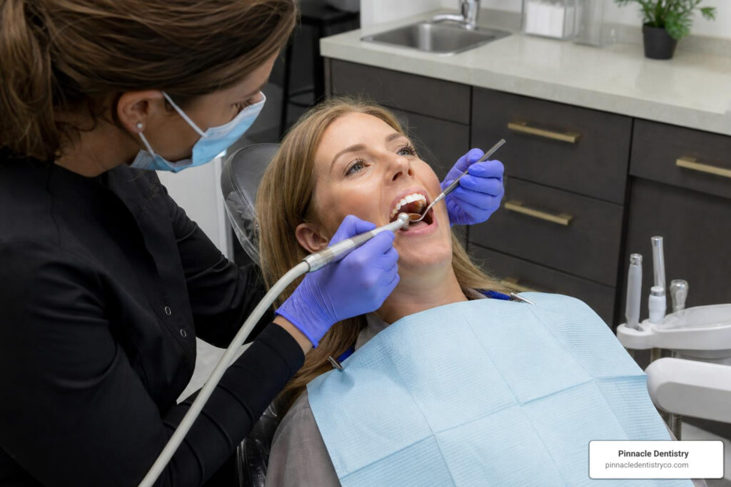 dental filling procedure calm patient in dental chair